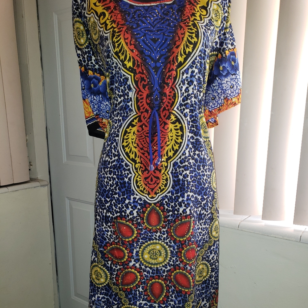 New Blue, Orange n Gold Kaftan Abaya Coverup Dress
